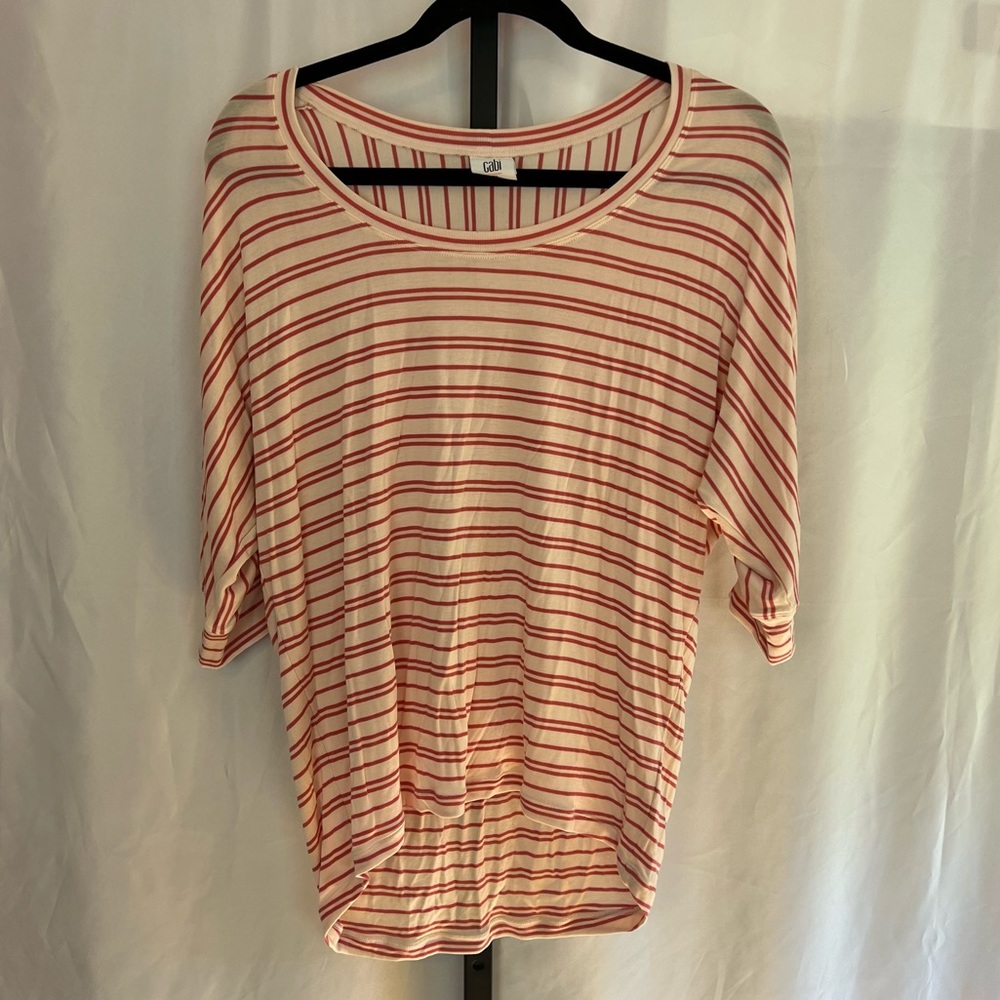 Cabi Tickled Tee Pink Striped Shirt, Size Xs